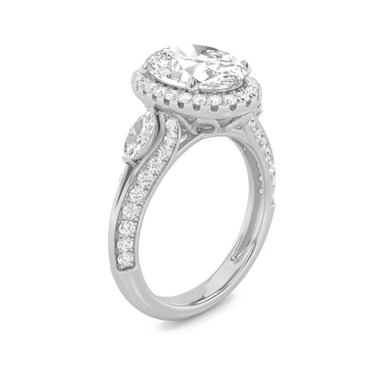 3CTW Oval Lab-Grown Diamond Prong Three Stone Halo Engagement Ring 65 Stones