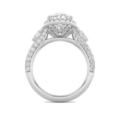 3CTW Oval Lab-Grown Diamond Prong Three Stone Halo Engagement Ring 65 Stones
