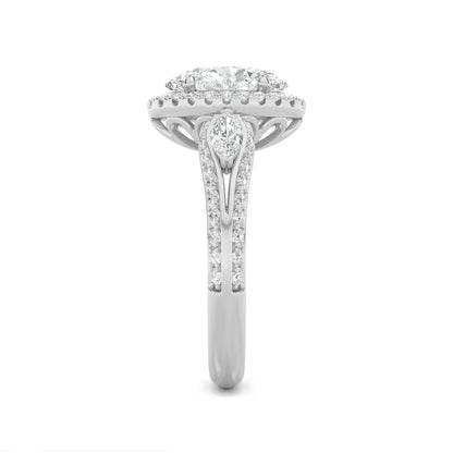 3CTW Oval Lab-Grown Diamond Prong Three Stone Halo Engagement Ring 65 Stones
