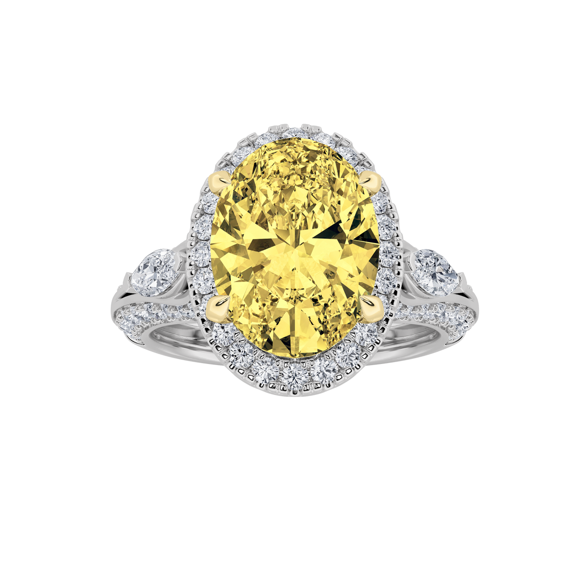 3CTW Oval Lab-Grown Diamond Prong Three Stone Halo Engagement Ring 65 Stones