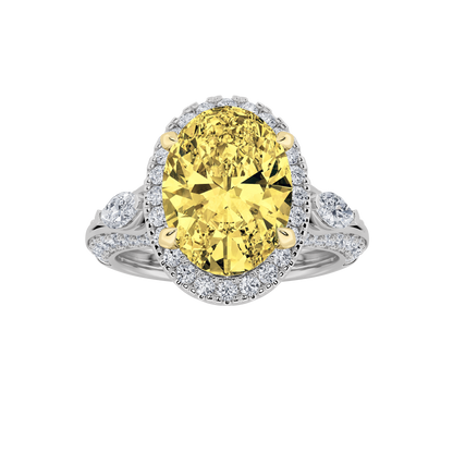 3CTW Oval Lab-Grown Diamond Prong Three Stone Halo Engagement Ring 65 Stones