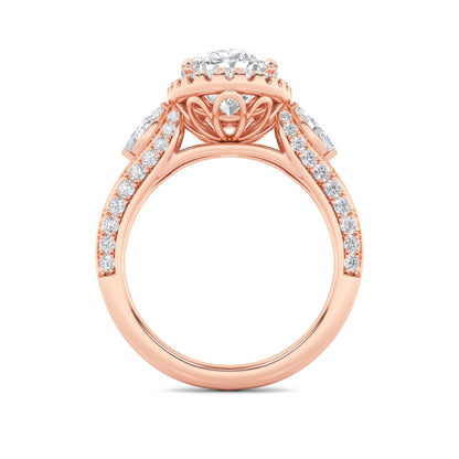 3CTW Oval Lab-Grown Diamond Prong Three Stone Halo Engagement Ring 65 Stones