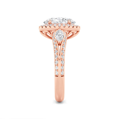 3CTW Oval Lab-Grown Diamond Prong Three Stone Halo Engagement Ring 65 Stones