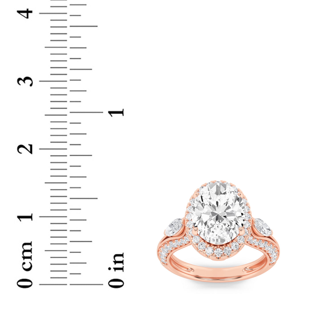 3CTW Oval Lab-Grown Diamond Prong Three Stone Halo Engagement Ring 65 Stones