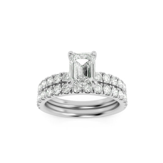 2CTW Emerald Lab-Grown Diamond Prong Classic Accented Set With Band and Engagement Ring 31 Stones