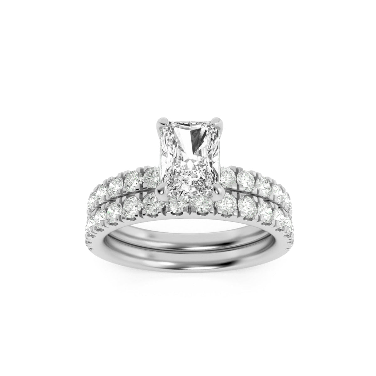 2CTW Radiant Lab-Grown Diamond Prong Classic Accented Set With Band and Engagement Ring 31 Stones