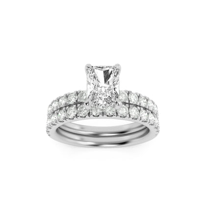 2CTW Radiant Lab-Grown Diamond Prong Classic Accented Set With Band and Engagement Ring 31 Stones