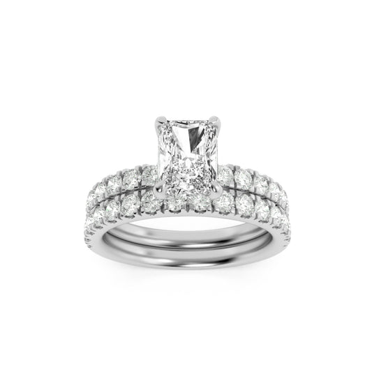 2CTW Radiant Lab-Grown Diamond Prong Classic Accented Set With Band and Engagement Ring 31 Stones