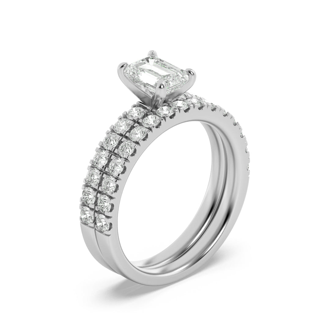 2CTW Radiant Lab-Grown Diamond Prong Classic Accented Set With Band and Engagement Ring 31 Stones