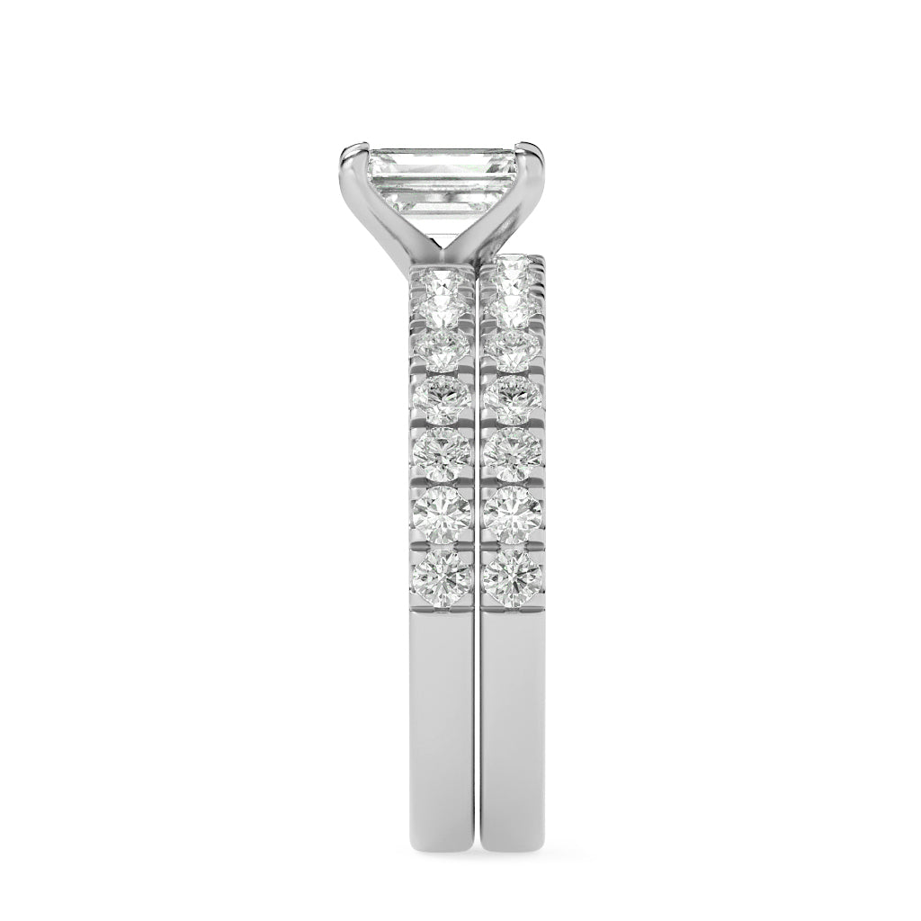 2CTW Radiant Lab-Grown Diamond Prong Classic Accented Set With Band and Engagement Ring 31 Stones