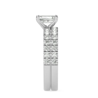 2CTW Radiant Lab-Grown Diamond Prong Classic Accented Set With Band and Engagement Ring 31 Stones