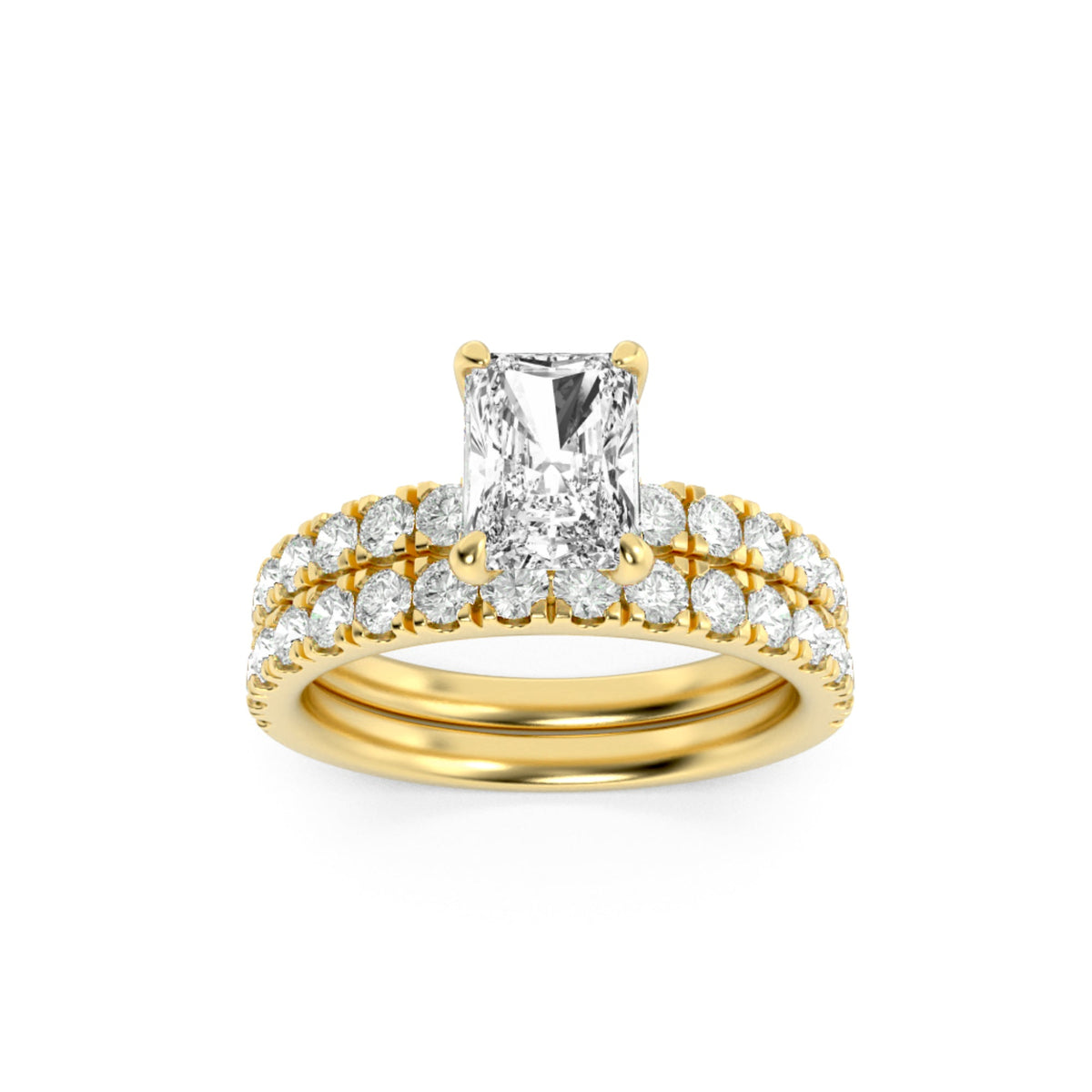 2CTW Radiant Lab-Grown Diamond Prong Classic Accented Set With Band and Engagement Ring 31 Stones