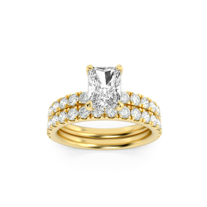 2CTW Radiant Lab-Grown Diamond Prong Classic Accented Set With Band and Engagement Ring 31 Stones