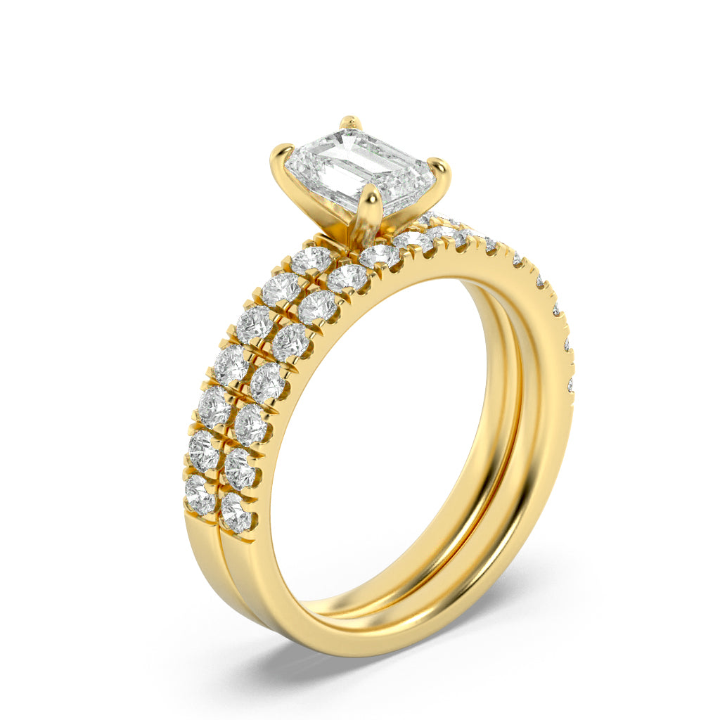 2CTW Radiant Lab-Grown Diamond Prong Classic Accented Set With Band and Engagement Ring 31 Stones