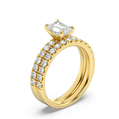 2CTW Radiant Lab-Grown Diamond Prong Classic Accented Set With Band and Engagement Ring 31 Stones