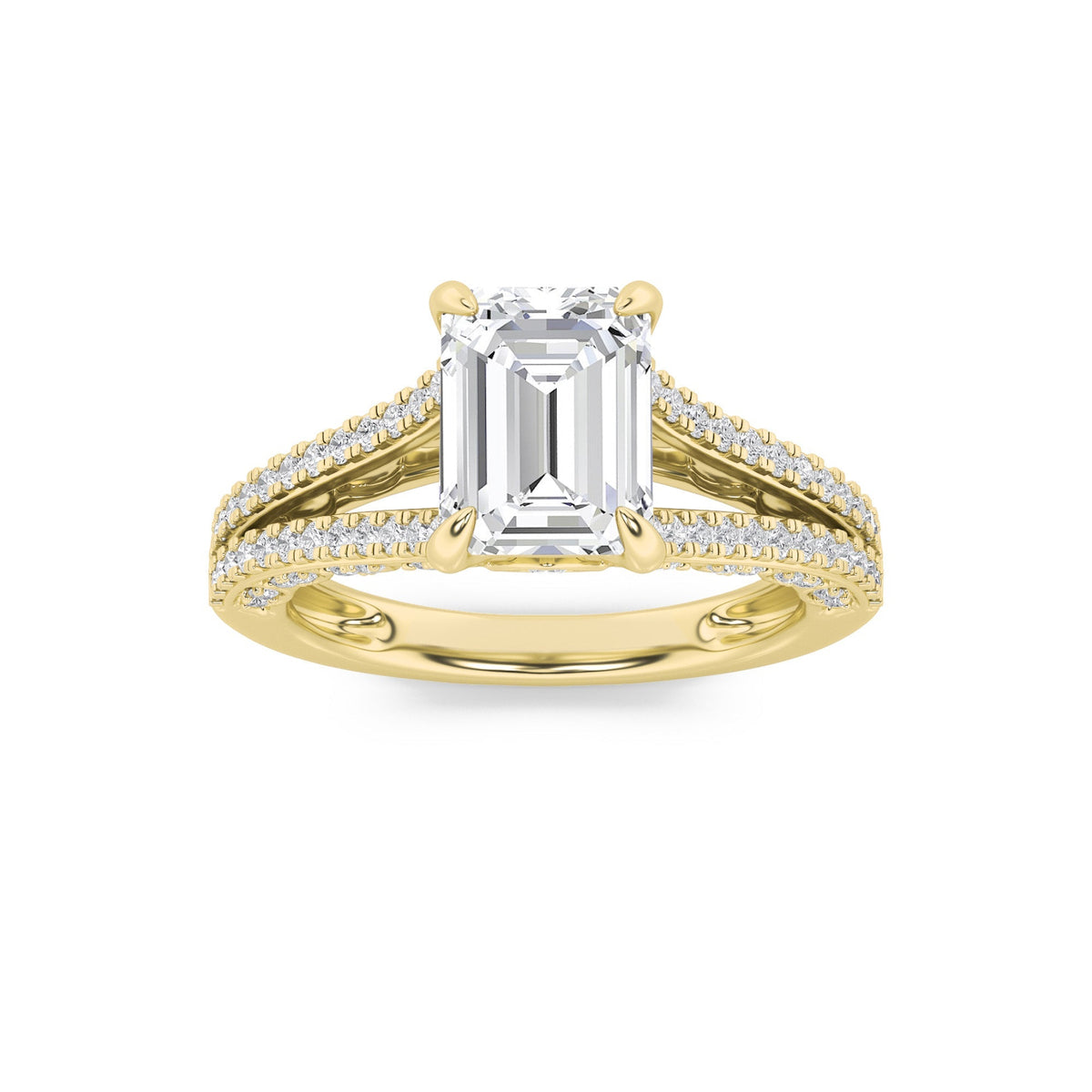 2CTW Emerald Lab-Grown Diamond Prong Split Shank Accented Engagement Ring 83 Stones