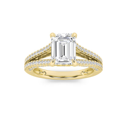 2CTW Emerald Lab-Grown Diamond Prong Split Shank Accented Engagement Ring 83 Stones