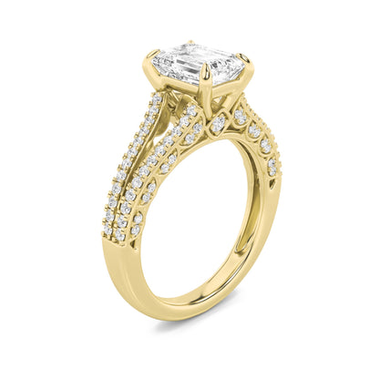 2CTW Emerald Lab-Grown Diamond Prong Split Shank Accented Engagement Ring 83 Stones