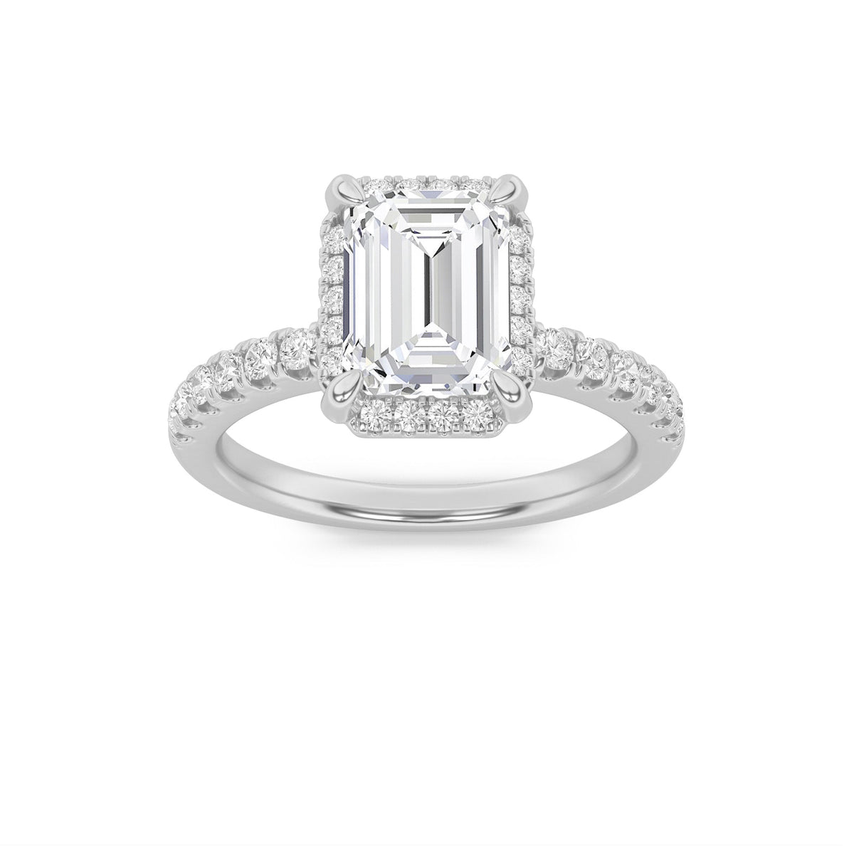 2CTW Emerald Lab-Grown Diamond Prong Halo Accented Engagement Ring 33 Stones