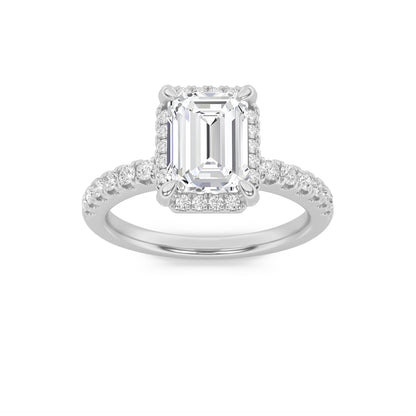 2CTW Emerald Lab-Grown Diamond Prong Halo Accented Engagement Ring 33 Stones