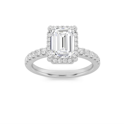 2CTW Emerald Lab-Grown Diamond Prong Halo Accented Engagement Ring 33 Stones