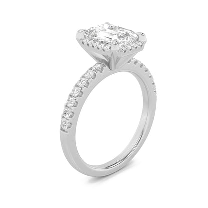2CTW Emerald Lab-Grown Diamond Prong Halo Accented Engagement Ring 33 Stones