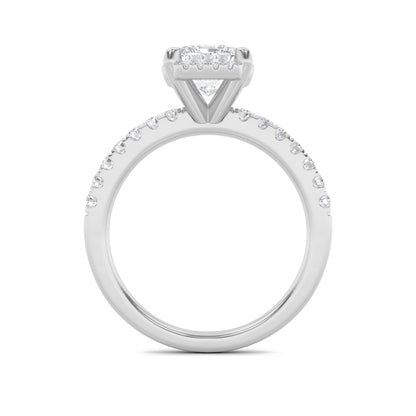 2CTW Emerald Lab-Grown Diamond Prong Halo Accented Engagement Ring 33 Stones