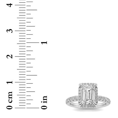 2CTW Emerald Lab-Grown Diamond Prong Halo Accented Engagement Ring 33 Stones