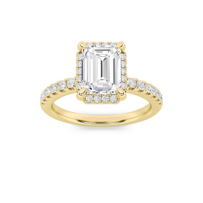 2CTW Emerald Lab-Grown Diamond Prong Halo Accented Engagement Ring 33 Stones