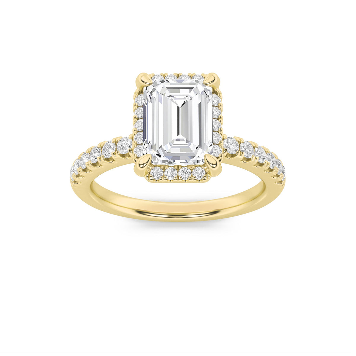 2CTW Emerald Lab-Grown Diamond Prong Halo Accented Engagement Ring 33 Stones