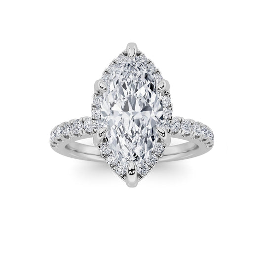2CTW Marquise Lab-Grown Diamond Prong Halo Accented Engagement Ring 33 Stones