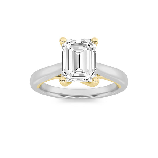 3CTW Emerald Lab-Grown Diamond Prong Solitaire Two Tone Cathedral Shank Engagement Ring 1 Stone