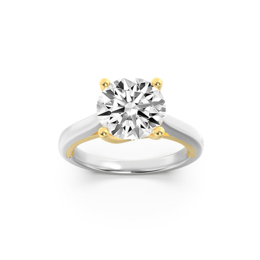 3CTW Round Lab-Grown Diamond Prong Solitaire Two Tone Cathedral Shank Engagement Ring 1 Stone