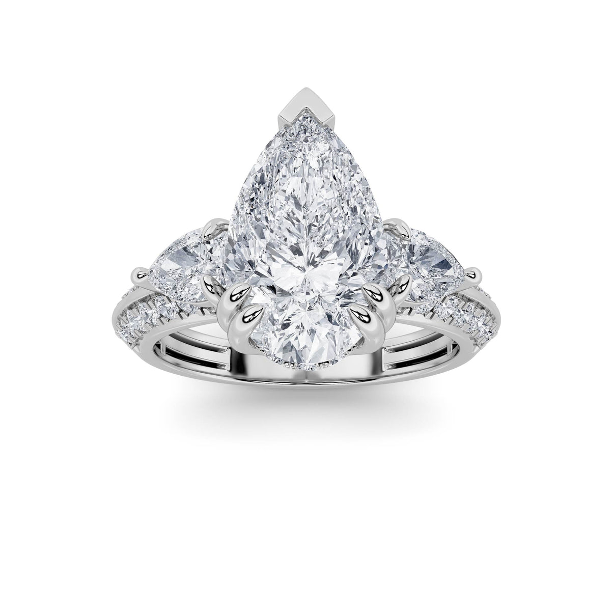 3.5CTW Pear Lab-Grown Diamond Prong Three Stone Accented Engagement Ring 48 Stones