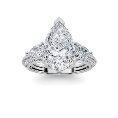 3.5CTW Pear Lab-Grown Diamond Prong Three Stone Accented Engagement Ring 48 Stones