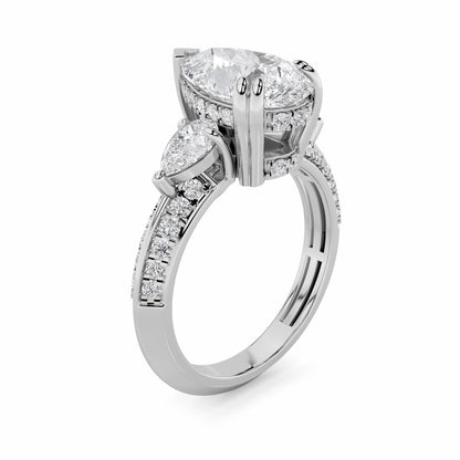 3.5CTW Pear Lab-Grown Diamond Prong Three Stone Accented Engagement Ring 48 Stones