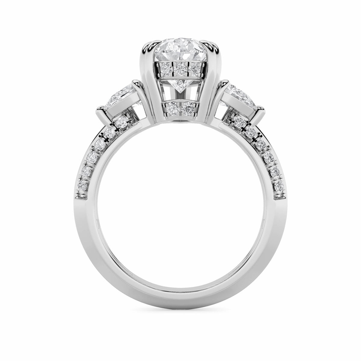 3.5CTW Pear Lab-Grown Diamond Prong Three Stone Accented Engagement Ring 48 Stones