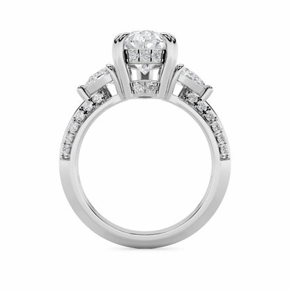 3.5CTW Pear Lab-Grown Diamond Prong Three Stone Accented Engagement Ring 48 Stones