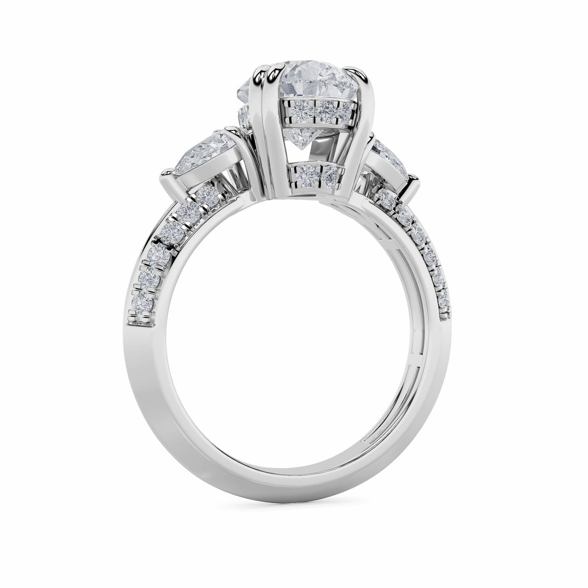 3.5CTW Pear Lab-Grown Diamond Prong Three Stone Accented Engagement Ring 48 Stones