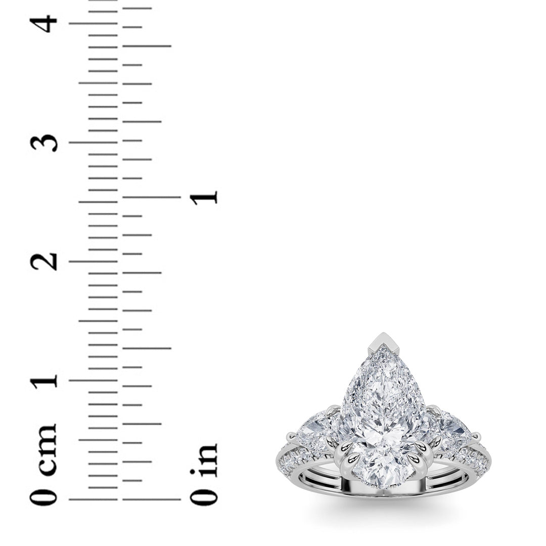 3.5CTW Pear Lab-Grown Diamond Prong Three Stone Accented Engagement Ring 48 Stones