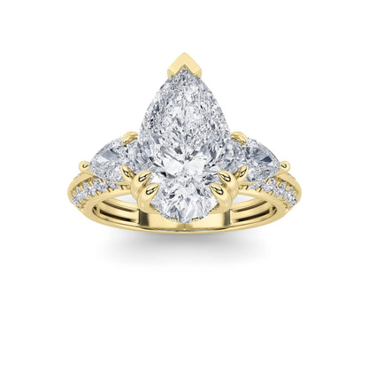 3.5CTW Pear Lab-Grown Diamond Prong Three Stone Accented Engagement Ring 48 Stones