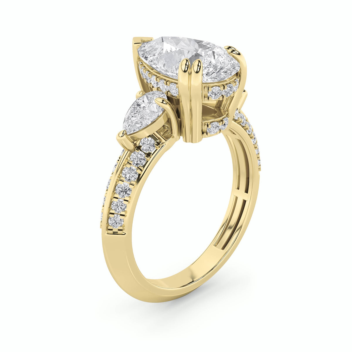 3.5CTW Pear Lab-Grown Diamond Prong Three Stone Accented Engagement Ring 48 Stones