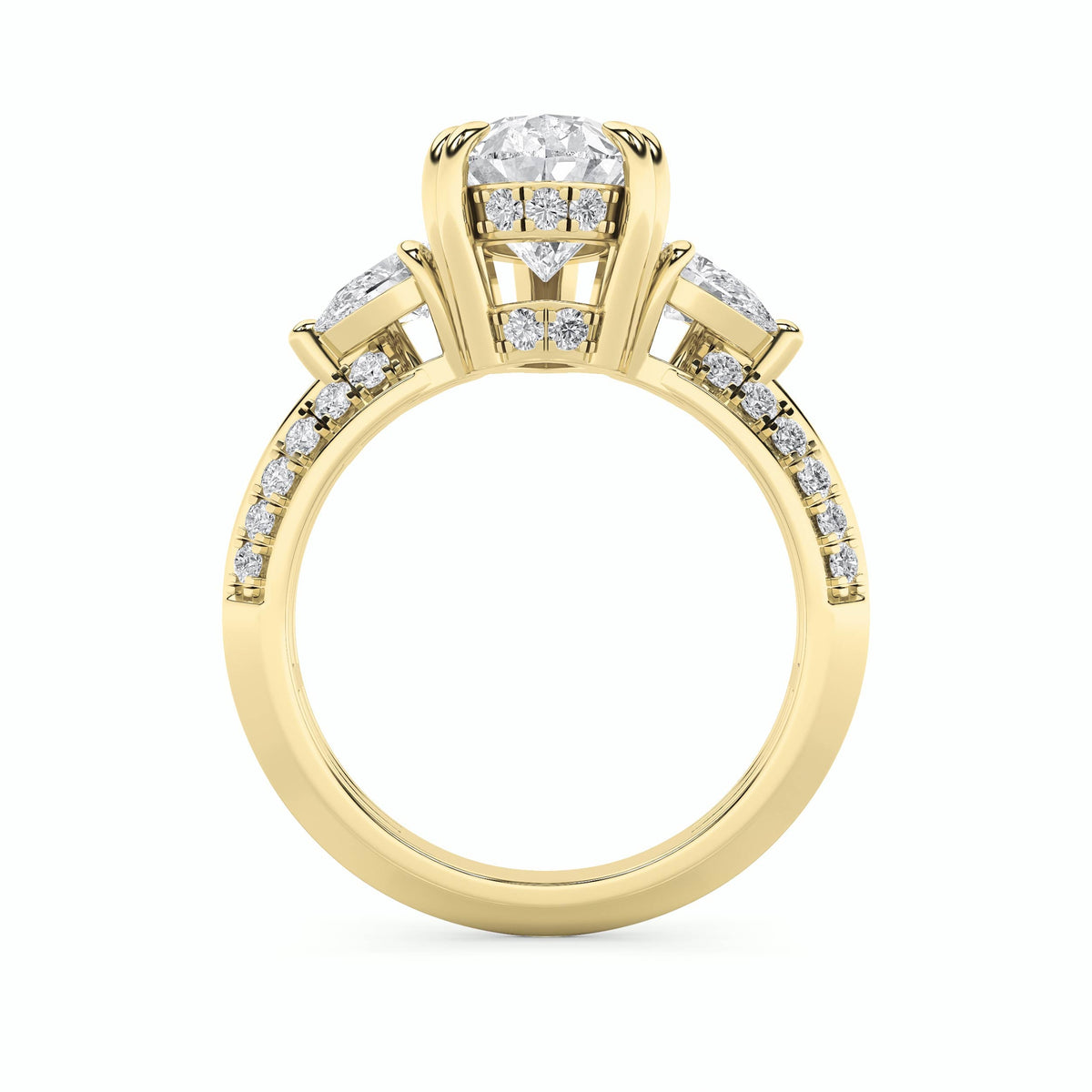 3.5CTW Pear Lab-Grown Diamond Prong Three Stone Accented Engagement Ring 48 Stones