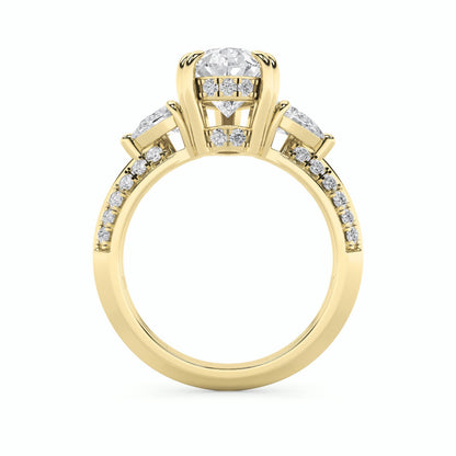 3.5CTW Pear Lab-Grown Diamond Prong Three Stone Accented Engagement Ring 48 Stones