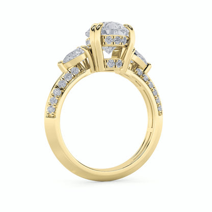 3.5CTW Pear Lab-Grown Diamond Prong Three Stone Accented Engagement Ring 48 Stones