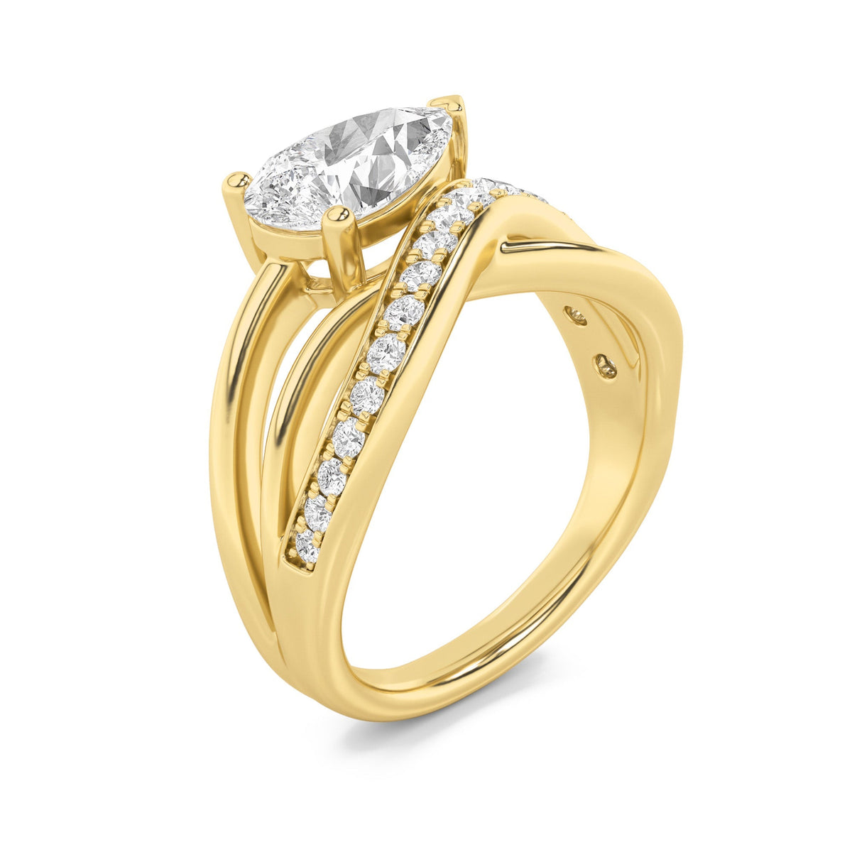 2CTW Pear Lab-Grown Diamond Prong Fashion Accented Engagement Ring 17 Stones