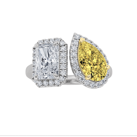 3CTW Radiant Lab-Grown Diamond Prong Toi et Moi Engagement Ring 45 Stones