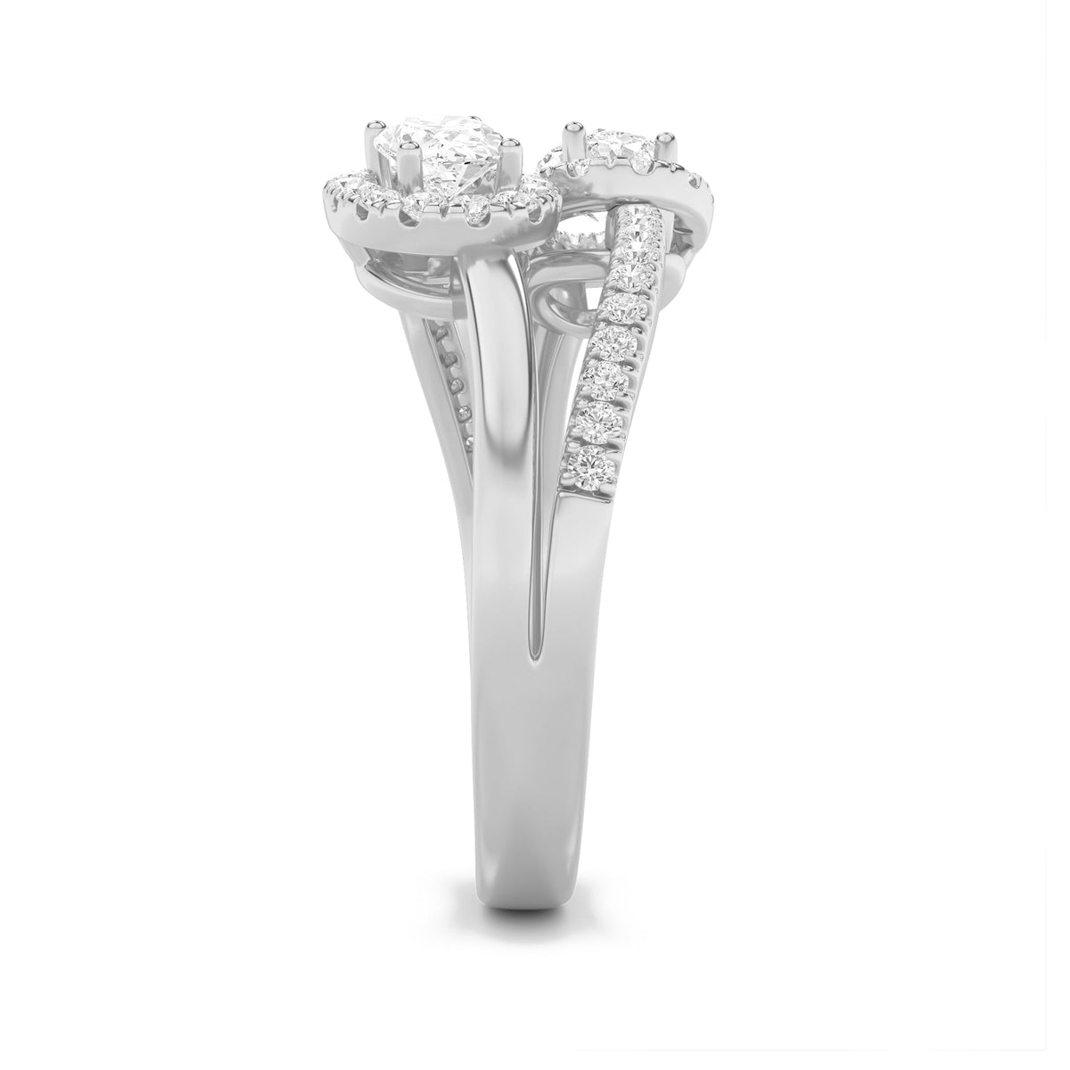 1CTW Oval Lab-Grown Diamond Accented Toi et Moi Fashion Ring 50 Stones