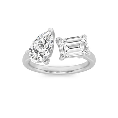 3CTW Emerald Lab-Grown Diamond Toi et Moi Fashion Ring 2 Stones