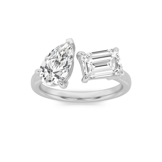 3CTW Emerald Lab-Grown Diamond Toi et Moi Fashion Ring 2 Stones